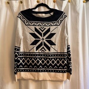 LOFT Dark Navy and Cream Geometric Sweater